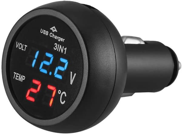 3-i-1 Universal 12V 24V Bilvoltmeter Bil Multifunktionell Blå LED