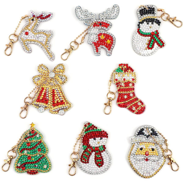 8 stycken 5D DIY juldiamantmålning nyckelringar, Dubbel-S DXGHC
