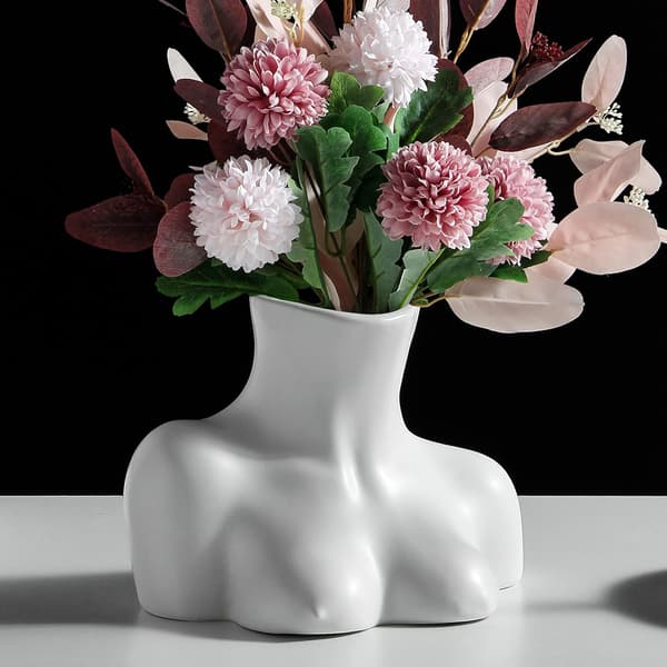 Blomvas, Kroppsformad Blomvas, Svart Blank Keramikvas, Han