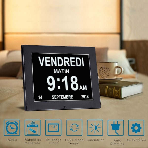 8\" LCD Digital Kalenderklocka med Datum, Kalenderklocka med Datum