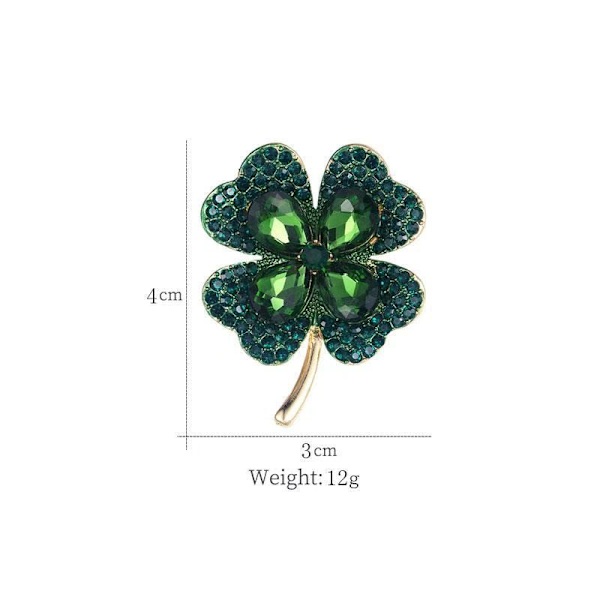 Rhinestone Grön Klöverblad Brosch Nål för Kvinnor Flickor Unisex Gå