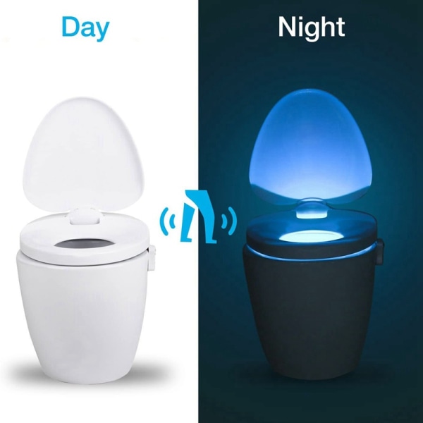 Toalett-Nattlampa - 8 Färgade LED, Rörelsesensor & Dimmer - F