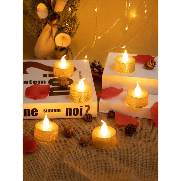 6 stk gull LED-lys for jul, bryllup, bursdag
