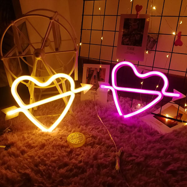 Hjärtformade Neonljusskyltar USB/Batteridrivna Akryl Väggdekor De
