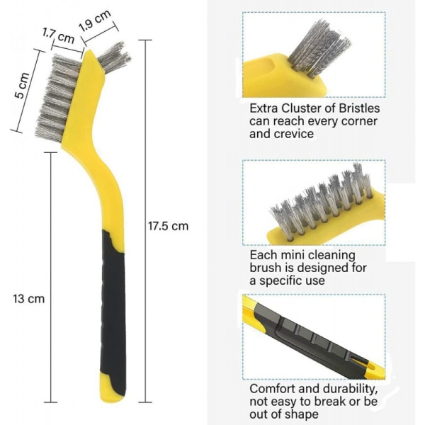 3 stk. Tråd børste sæt Nylon/messing/rustfrit stål børstehår med Cu