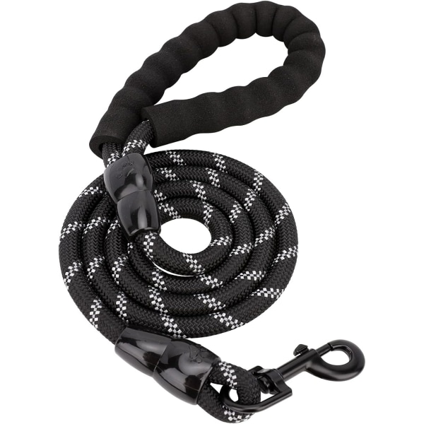 1,5m reflekterende hundebånd med komfortabelt polstret håndtak, svart, for