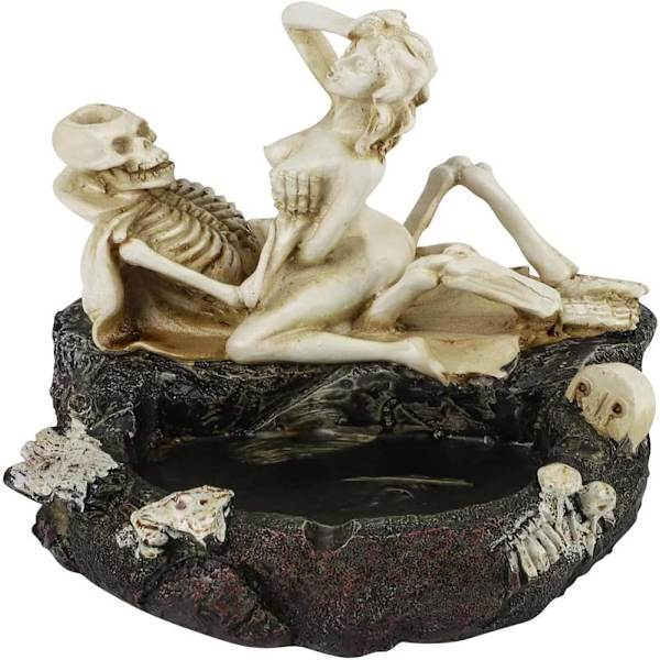 Halloween-goottilainen tuhkakuppi, hartsi-luuranko, seksikäs kauhu-kallo