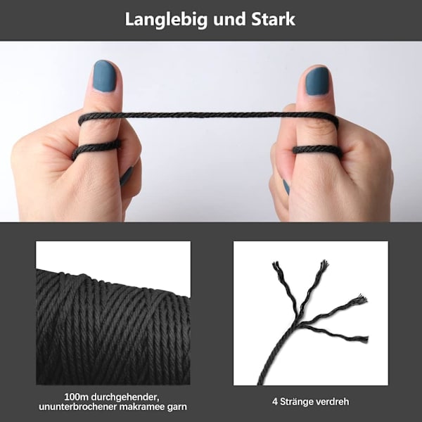Makramé-rep - 3 mm x 100 m - Naturligt bomullsgarn för väggbonader