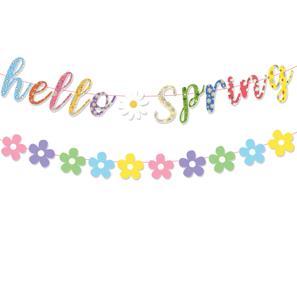 Hej våren banderoll, färgglada glitter vårblommor banderoll girland, vårfest dekorationer för vårpåsk inomhus Ou
