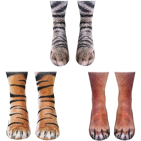 3 paria Animal Paw Sukat - Unisex 3D- printed sukat Uutuus Animal Pa