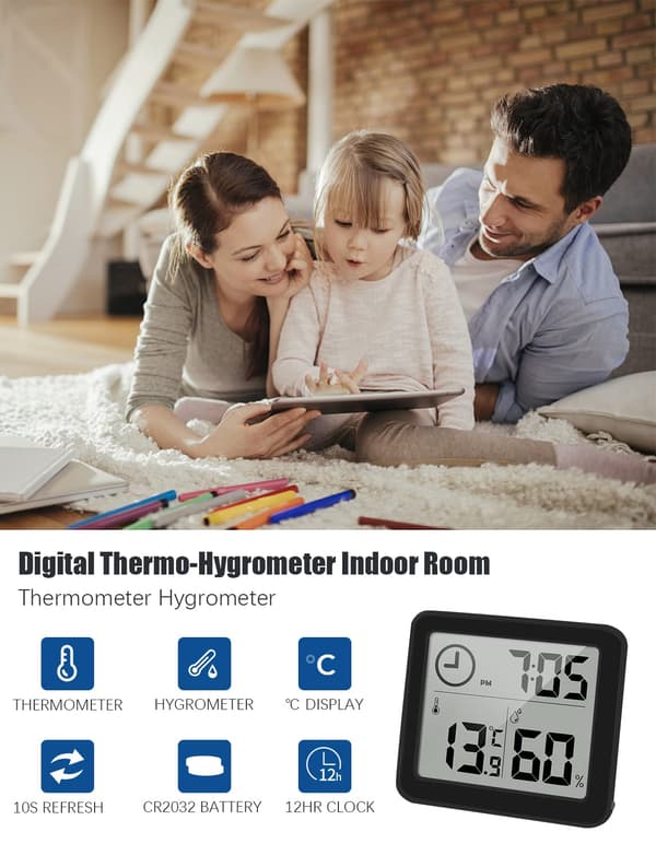 Digital Termometer/Hygrometer 3.2” LCD Stor Skjerm Innendørs A