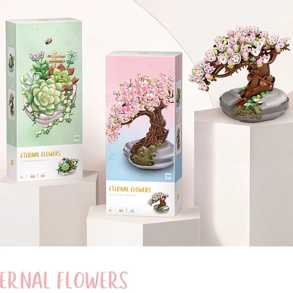 Mini buket, byggeklodser, blomst, kirsebærblomst, bonsai
