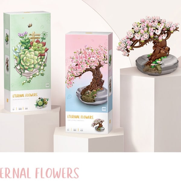 Minibukett, byggsten, blomma, körsbärsblomma, bonsai, 3D