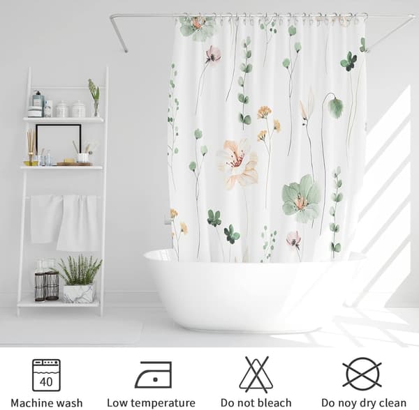 Vattenfärgsblommig duschdraperi, Salviagrön Beige Blomma Dusch