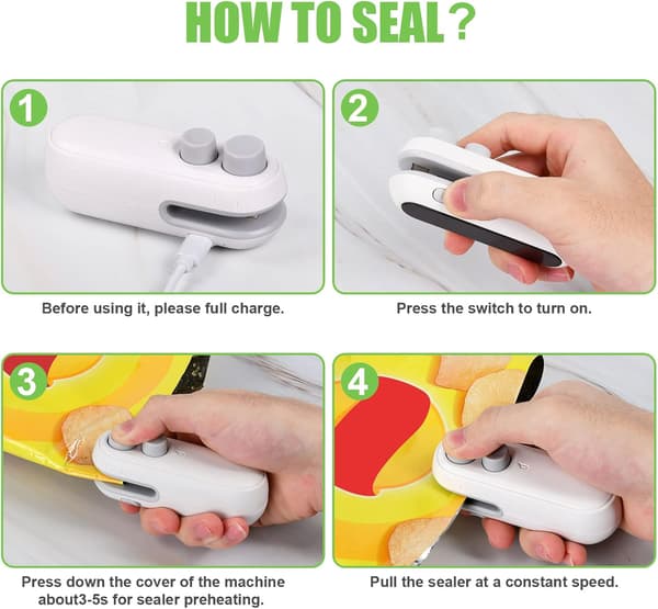(Sort) Mini Poseforsegler, 2 i 1 Mini Posevarmeforsegler, Velegnet til F