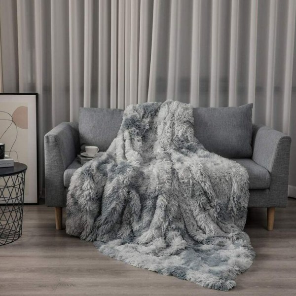 Plush Filtäcke i Faux Fur, 160x200cm, Grå, Be