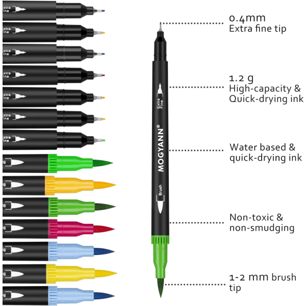 100 st dubbelspets färgpennor för vuxna med fina spetsar och penslar f