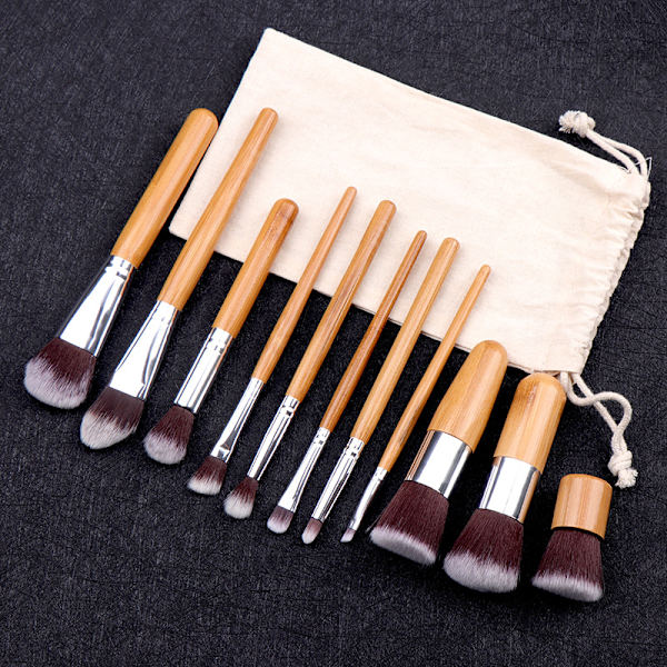 Makeupborste Set 11 Stycken Bambus Syntetisk Kabuki Borste Set Foun