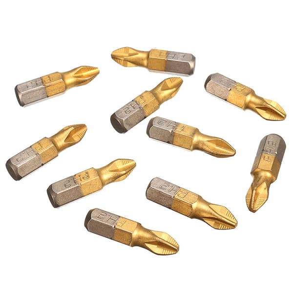 10 st PH2 Phillips Borr Titanium Skaft 25mm Längd Halksäker Magn