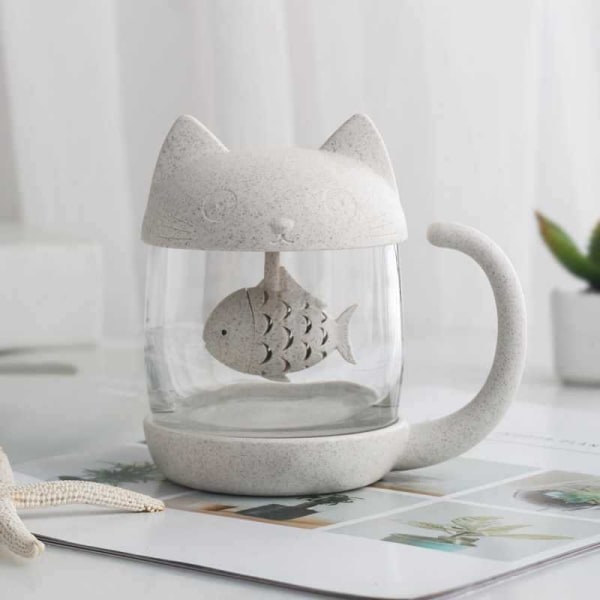 Valley Fiber Kreativ Filterkopp Söt Cartoon Katt Glas Citron DXGHC