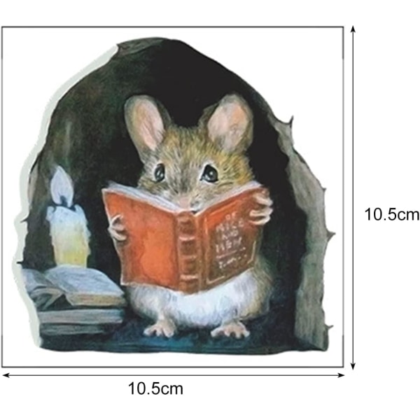 3PCS 3D Realistiska musväggklistermärken, Mouse Reading Book Wall De