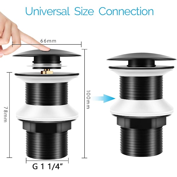 Universal G1 1/4\" Messing Pop-up Vaskeafløb Pop-up Dræn til Vask W