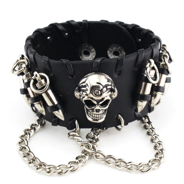 Punk Læder Armbånd med Skalle Design Armbånd Håndledsrem Justerbar