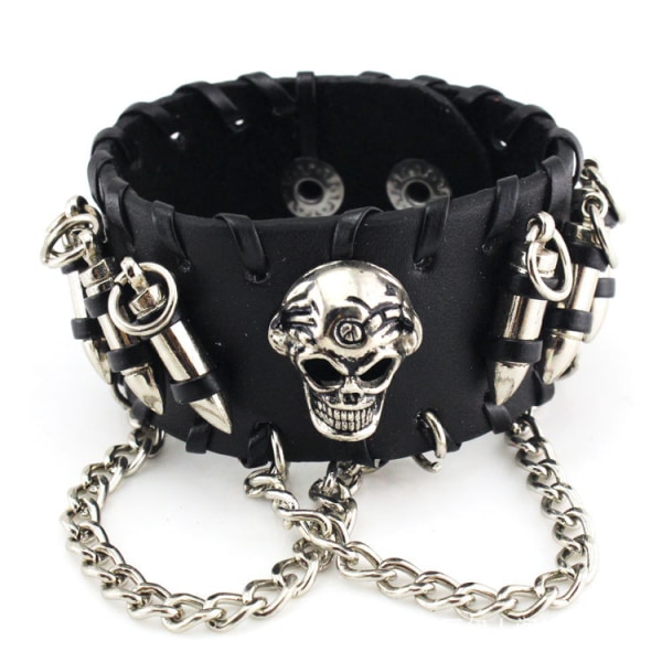 Punk Leather Cuff Bracelet Skull Design Bracelet Wristband Adjust