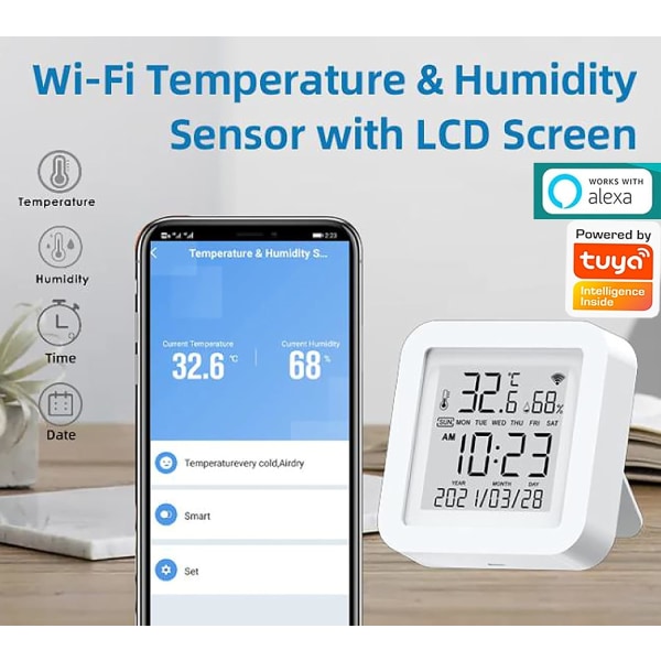 Smart WiFi Temperatur- og Fuktighetsmåler: Trådløs Temperatur Fuktighet