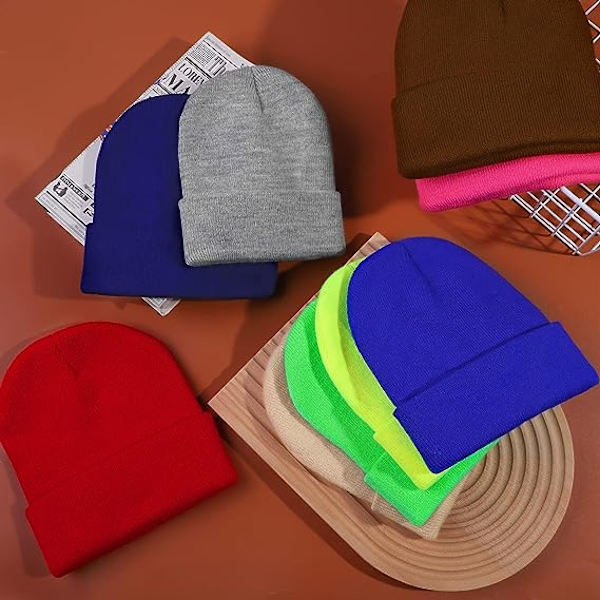 Paket med 8 stickade mössor för män och kvinnor, Pullover-mössor, Candy-Co