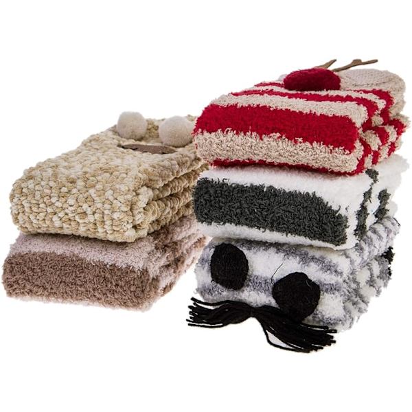 5 Par Damsockor Fuzzy Cozy Mjuka Fluffiga Söta Katt Djur Vinter