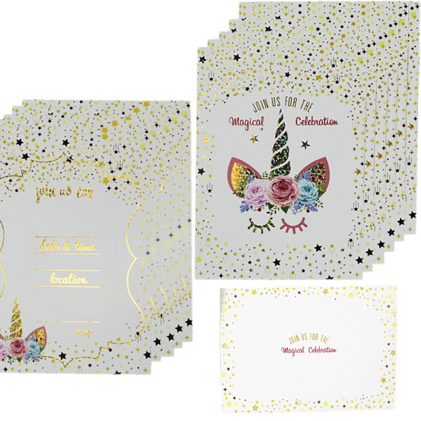 24 Stempel-Unicorn Fødselsdagsinvitationer Regnbue Stjerne Kuvert