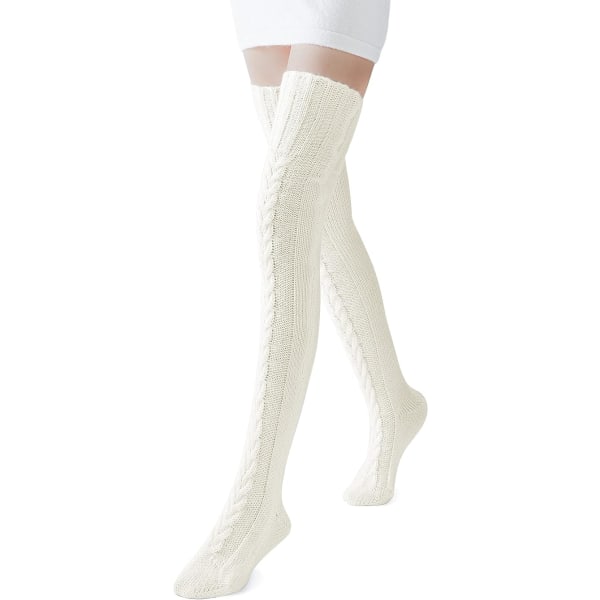 Beige Dame Tights Over Knee Kabelstrikket Støvle DXGHC