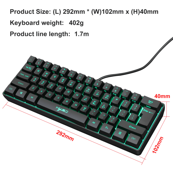 61-tasters gaming membran tastatur RGB belysning mini tastatur Var