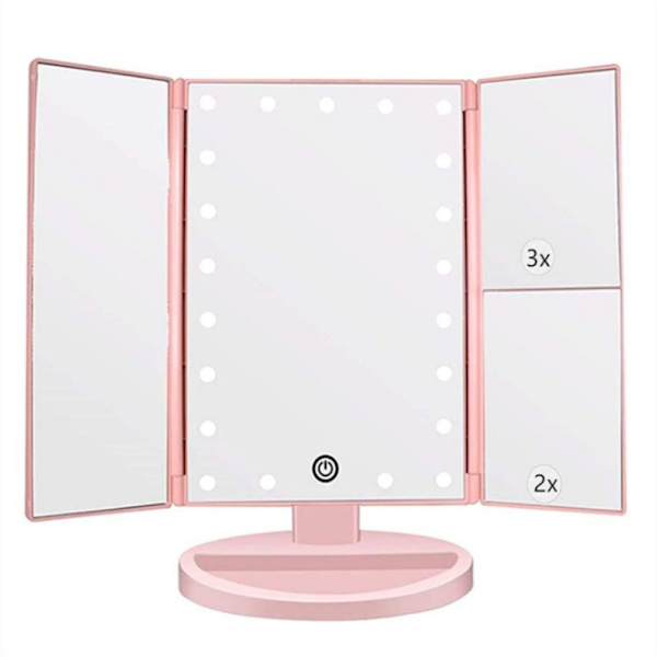 1 stk. makeup spejl forfængelighedsspejl med lys, 2X 3X 10X forstørrelse, belyst makeup spejl, berøringskontrol, trefoldet ma