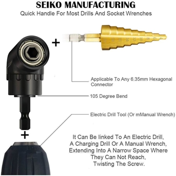 4-delad adapteruppsättning för borrmaskin, 360° roterbar 1/4\" 3/8\"