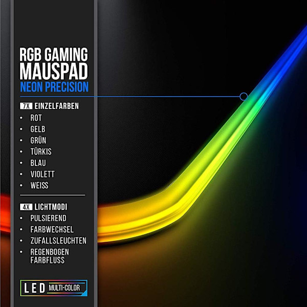 RGB Gaming Mousepad, LED-belyst Mousepad, Skridsikker Overflade til