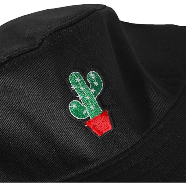Bucket Hat Bomull Sommar Fisherman Hat för kvinnor män，（cactus-Blac
