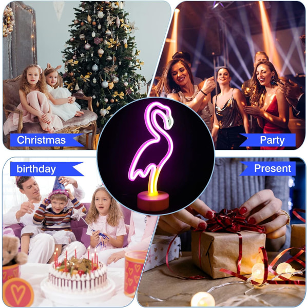 Flamingon Neon-kyltti - Flamingon LED-kyltti sisustukseen - Paristo- ja USB-virta