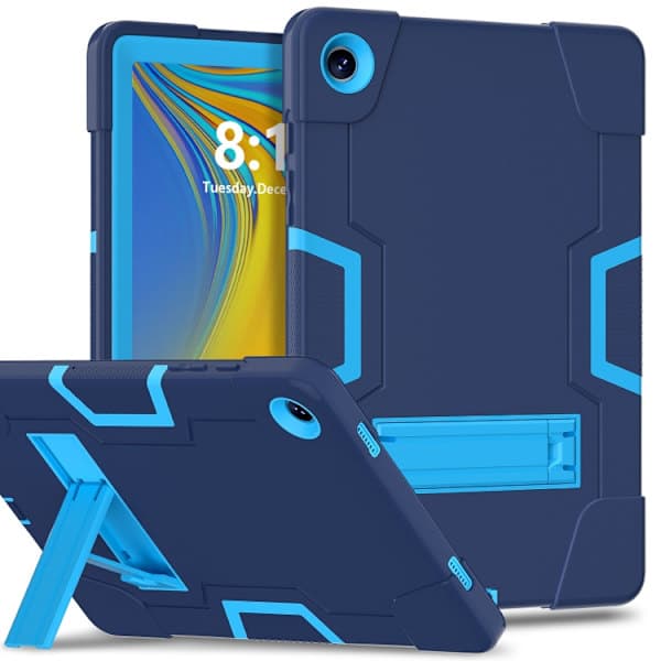 Samsung Galaxy Tab A9+ Silikonskal med Ställ Kontrastfärger Marinblå + Blå