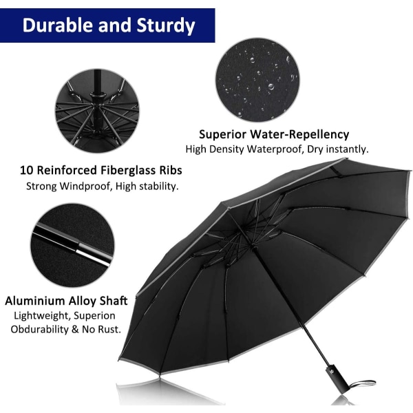 Vindtæt foldeparaply, automatisk paraply, Compact U til kvinder