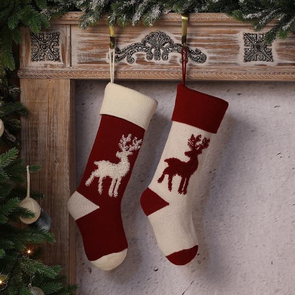 2 st Reindeer Hängande Strumpor Julgåvor Stickade Ull