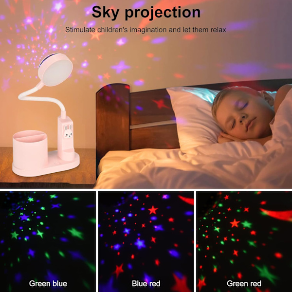 Børne skrivebordslampe, Studie bordslampe med penneholder, Automatisk farve