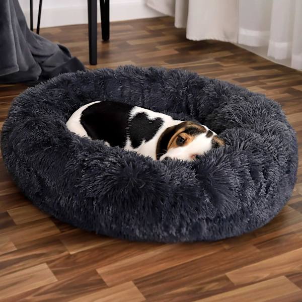 Rund hundekurv kattepude donut kurv Ø 60 cm (L) Mørk grå