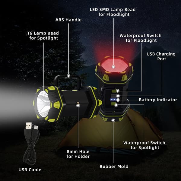 Kraftful Lommelygte Genopladelig LED Campinglys 8 Tilstande Teltslys