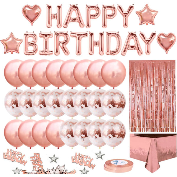 Födelsedag Rosa Ballong Grattis På Födelsedagen Girlang Kit, Roséguld Bord