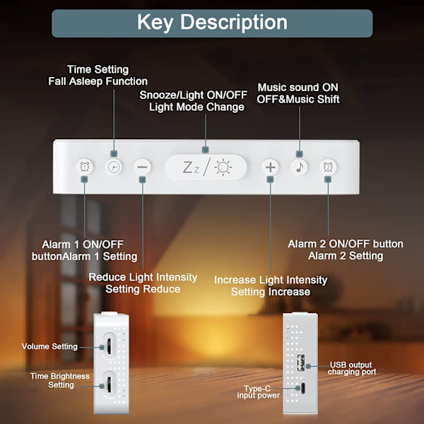 Högdefinitionsspegel multifunktionell LED-väckarklocka nattlampa
