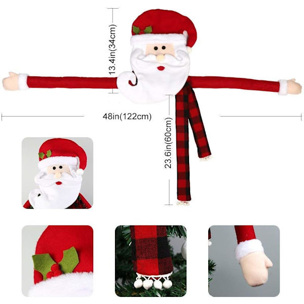 Stor Juletrtopperhatt Julenissen med Buffalo Plaid-Sjal for Høytiden, Juletrær Ornament Juledekorasjon