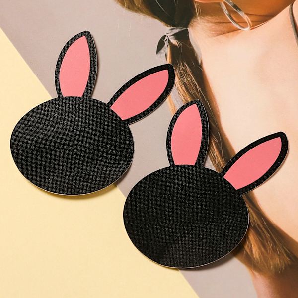 6 paria söpöjä kanin korvia ja rinta-tarroja Musta seksikäs eläin