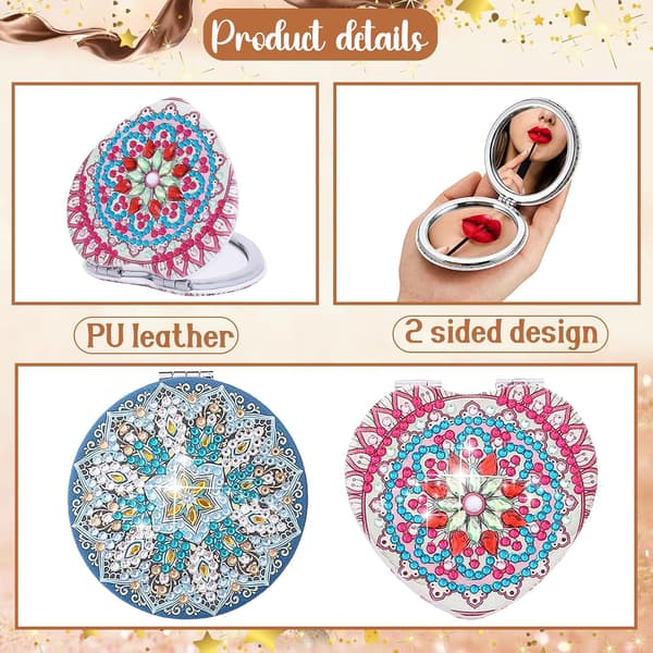 DIY Diamantmaleri Kompakt Speil Mini Sminke Speil Bærbar